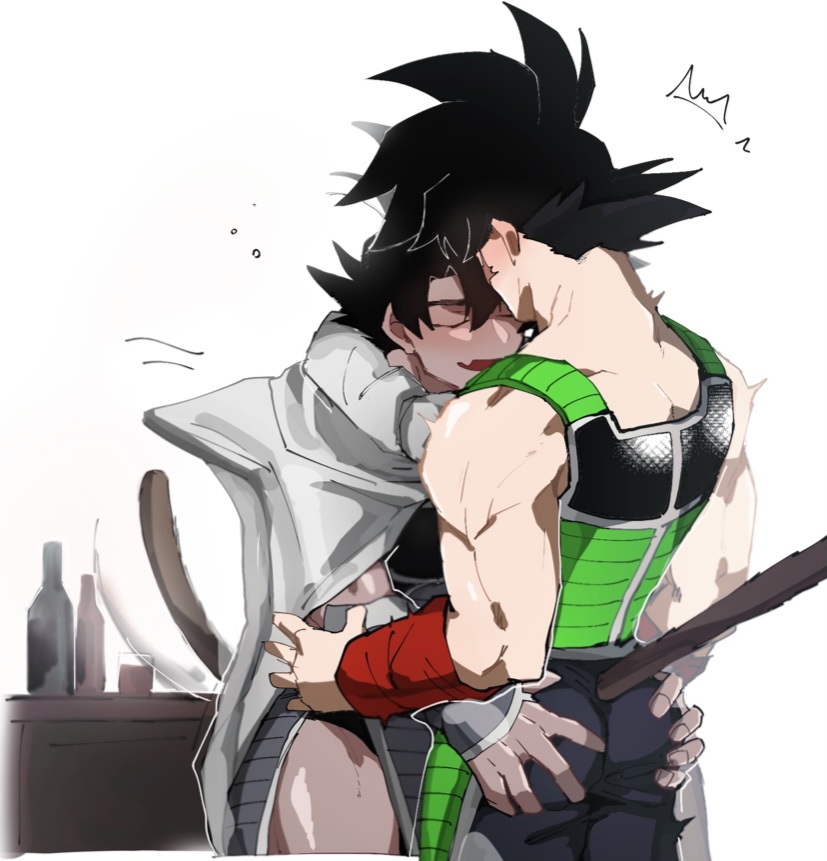 2boys ass_grab bardock dat_ass dragon_ball drunk femboy gay hugging male male/male male_only saiyan_armor tail tight_clothing turles yaoi