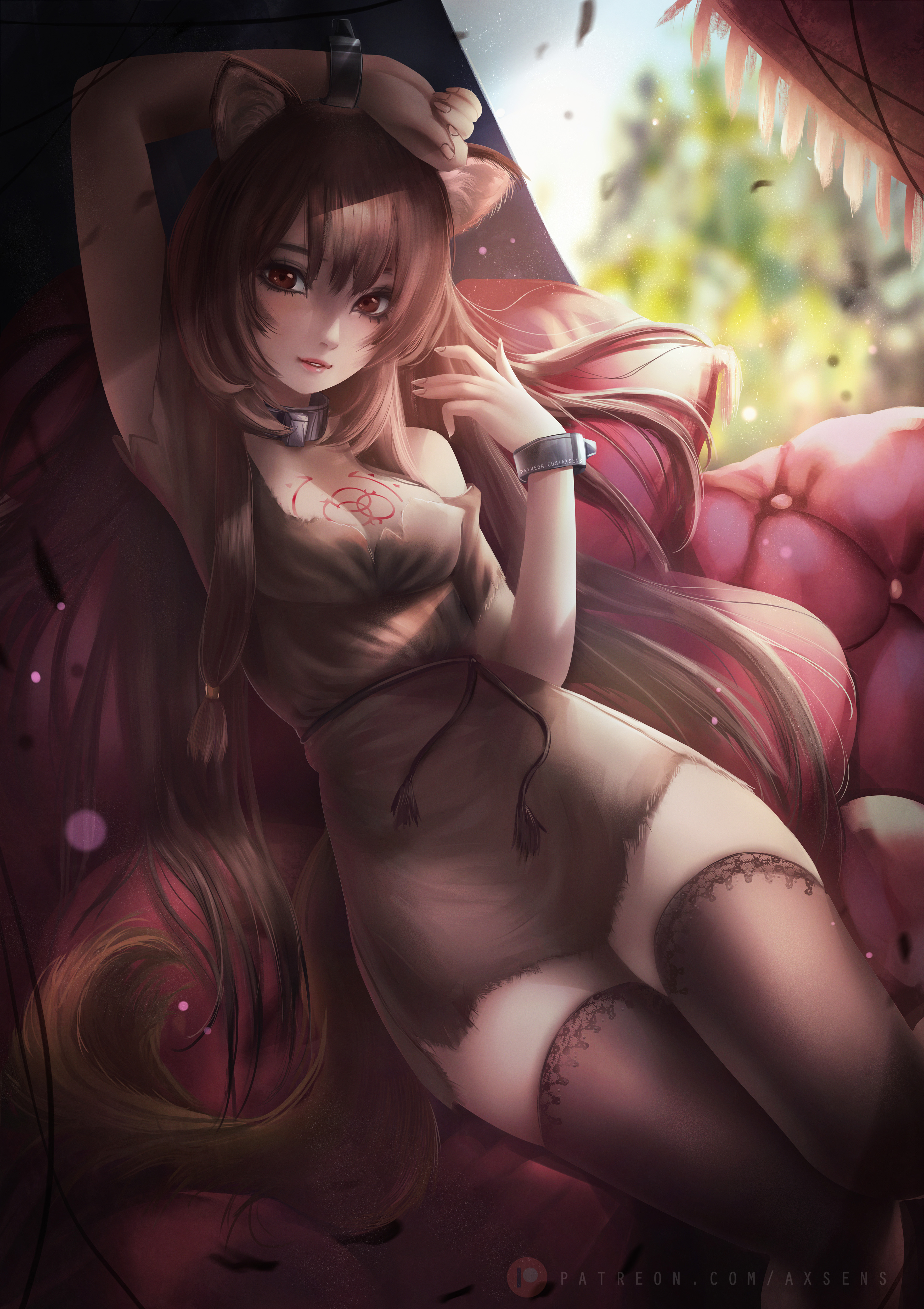 1girls, axsens, big breasts, breasts, brown hair, cuffs, female, female only, raphtalia, slave, solo, tate no yuusha no nariagari