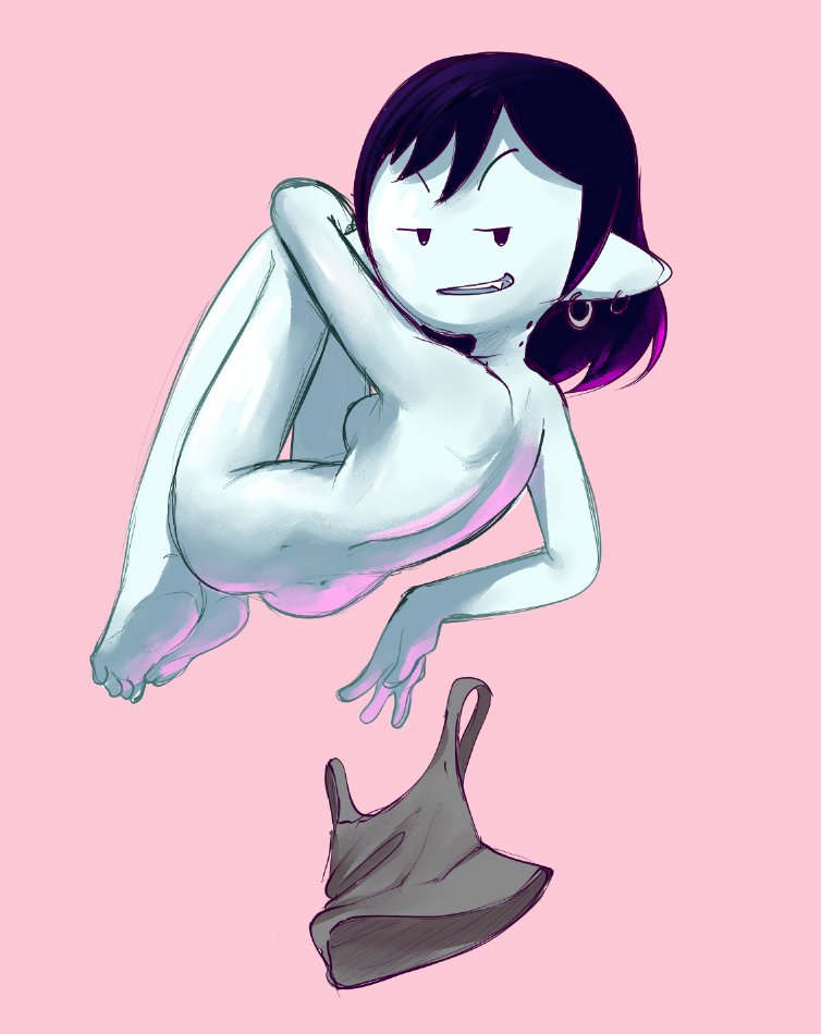 accurate art style, adventure time, ass, breasts, dimples of venus, feet, female, fetal position, hexanne, marceline, nude, undressing, undressing self, vampire