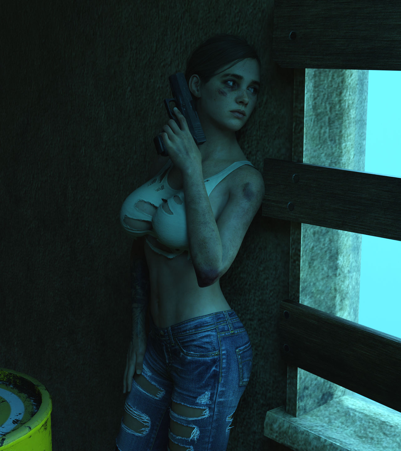 3d athletic athletic_female ellie_(the_last_of_us) ellie_williams female female_focus female_only michman79 naughty_dog pinup pinup_pose tagme tattoo the_last_of_us the_last_of_us_2