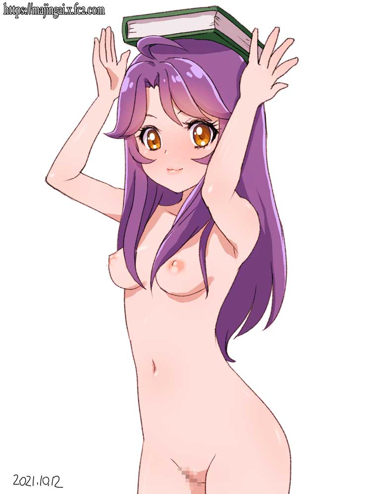 1girls 2021 ahoge arms_up book book_on_head breasts brown_eyes censored closed_mouth completely_nude dated female ginko_(silver_fox) hair_down hair_over_breasts long_hair mosaic_censoring navel nipples nude object_on_head precure pretty_cure purple_hair pussy shiny shiny_hair small_breasts smile solo standing straight_hair suzumura_sango tropical-rouge!_precure watermark web_address