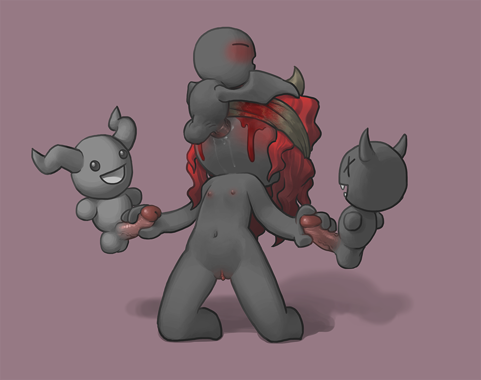 ._. 3boys :d bandage_on_face blood chibi cum_in_mouth demon demon_horns demons female flat_chest horns imp imps lilith_(the_binding_of_isaac) masturbation naked red_hair sharp_teeth small_penis smile the_binding_of_isaac tosx xd