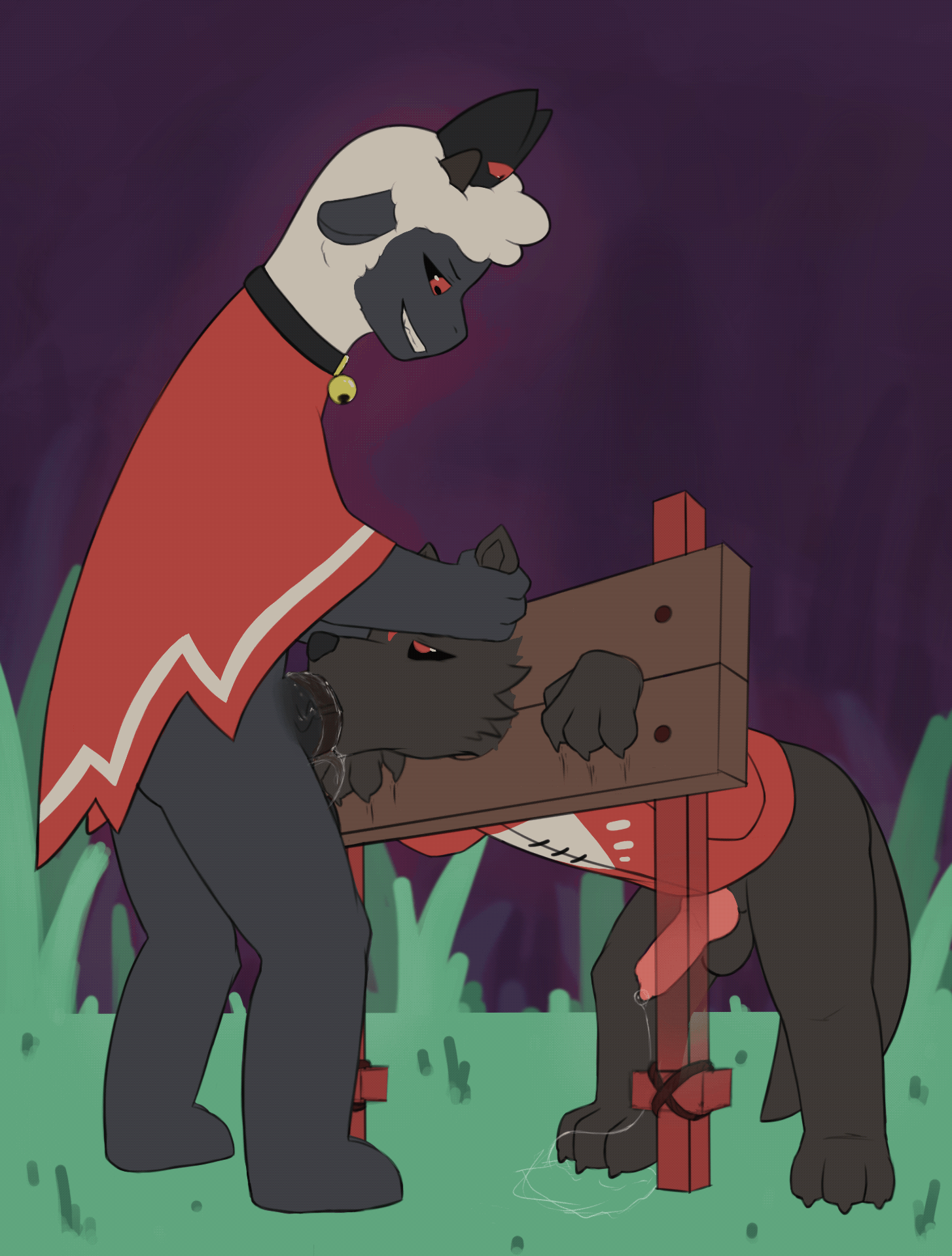 animal genitalia, animal penis, animated, anthro, balls, bodily fluids, bovid, canid, canine, canis, caprine, clothing, cult of the lamb, deepthroat, dripping, duo, equine penis, erection, fellatio, follower (cult of the lamb), forced, gay, genital fluids, genitals, hi res, hybrid genitalia, hybrid penis, knot, knotted equine penis, lamb (cult of the lamb), male, male/male, mammal, oral, oral penetration, penetration, penis, precum, precum drip, precum string, rape, red crown (cult of the lamb), restrained, rough sex, sex, sheep, vekrott, wolf