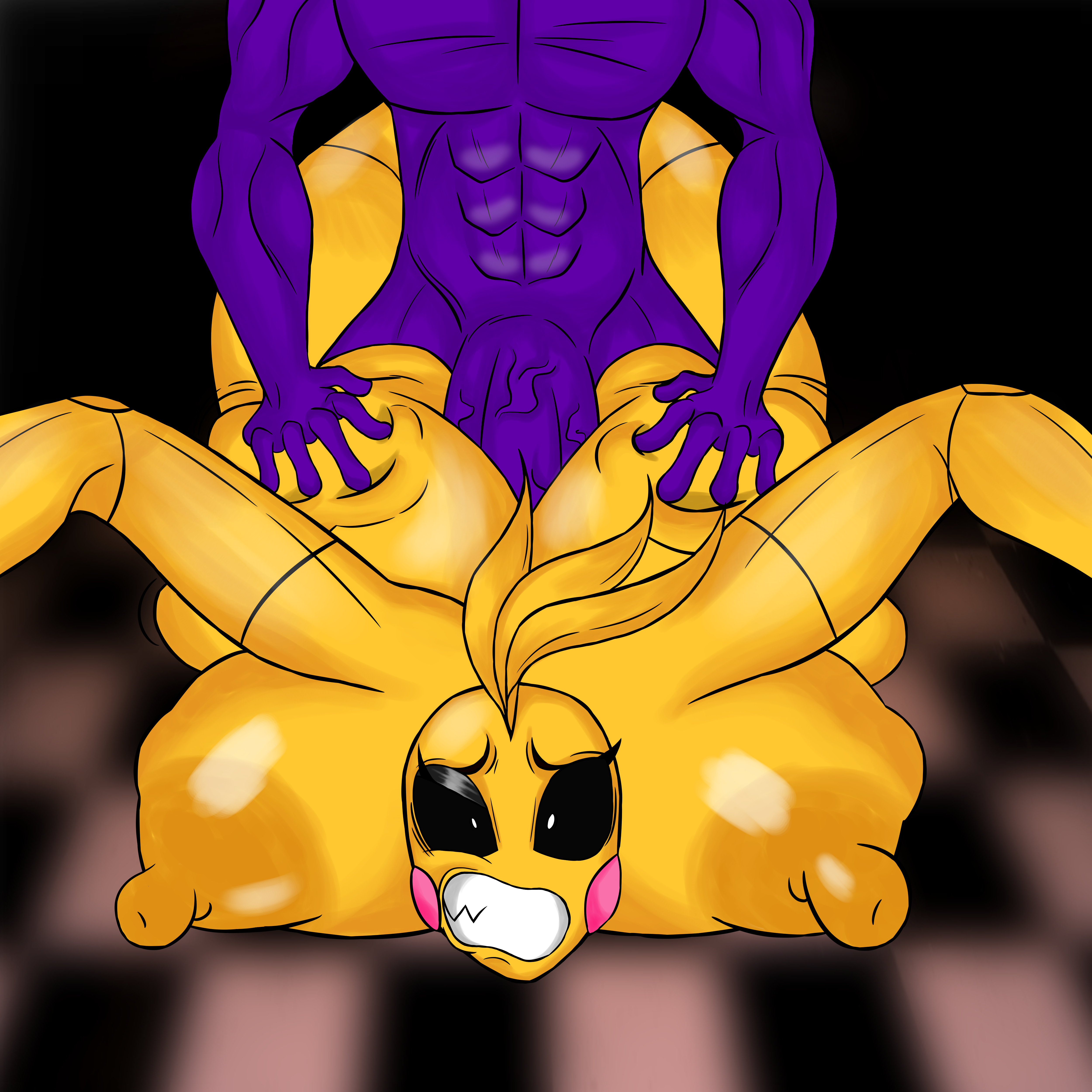 1boy, 1girls, abs, against floor, ahe gao, anal, anal penetration, anal rape, anal sex, animatronic, arms up, ass, ass up, asshole, balls, biceps, big arms, big ass, big balls, big breasts, big butt, big hands, big nipples, big penis, big pussy, black eyes, black mouth, breasts, bubble ass, bubble butt, bumrape, busty, chicken, completely nude, curvy, curvy female, curvy figure, fangs, female, five nights at freddy's, five nights at freddy's 2, floor, floor sex, fnaf, forced, forced anal, forced sex, from behind, front view, fucked from behind, furry, grabbing ass, grabbing from behind, grabbing legs, hand on ass, hands, huge ass, huge breasts, huge cock, large balls, large breasts, large penis, leaning, legs up, looking at viewer, male, muscles, muscular, muscular male, nervous, nude, nude female, nude male, penis, penis in ass, plump, popstepx, pressing breasts together, purple body, purple guy (fnaf), purple skin, pushing breasts, pushing down, rape, robot, sex, shaking, straight, surprised, text, text bubble, thick lips, thick thighs, top-down bottom-up, toy chica (fnaf), voluptuous, white eyes, wide hips, william afton, yellow body, yellow skin