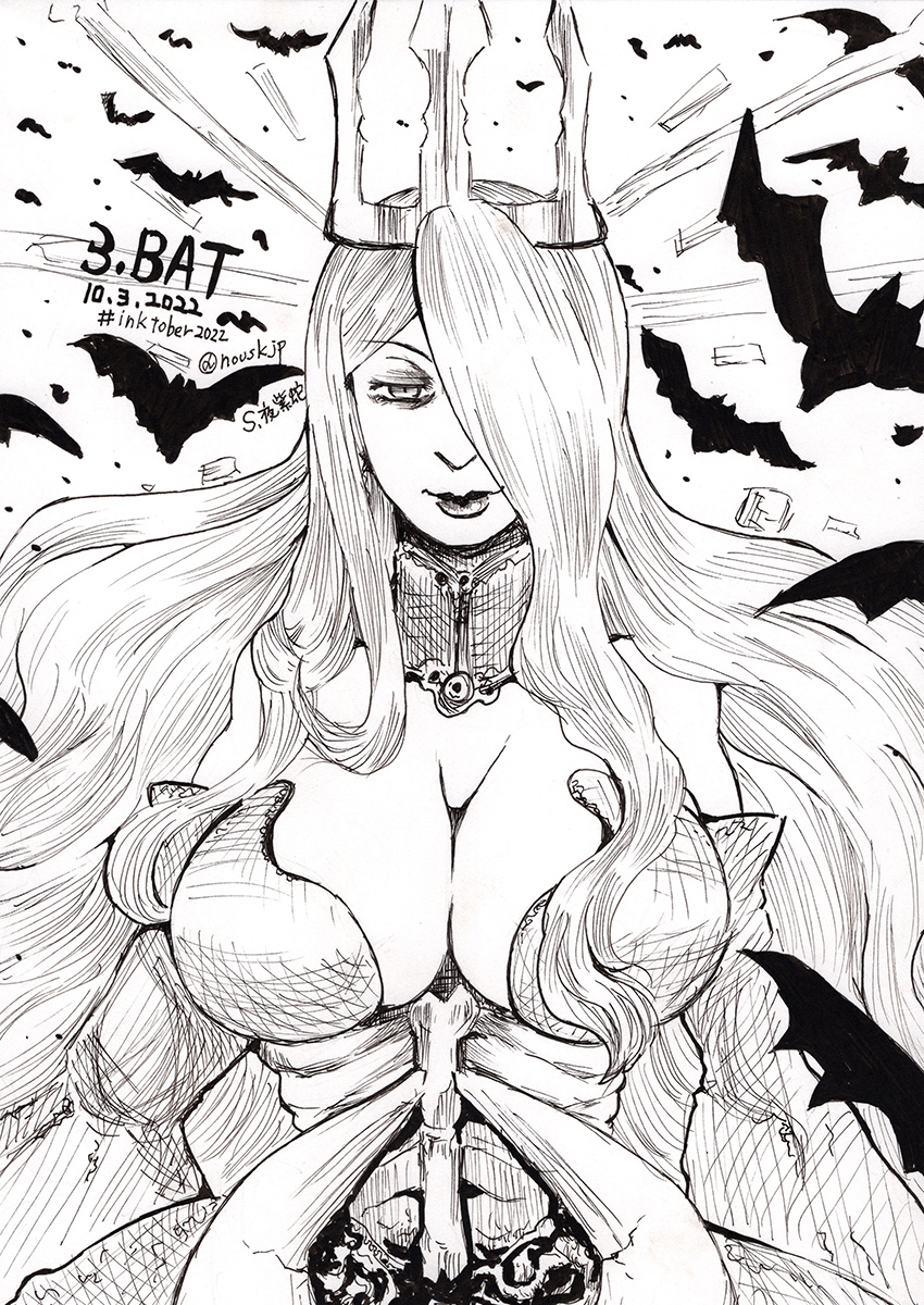 huge_breasts inktober inktober_2022 milf monochrome nousk queen_nancy skullgirls