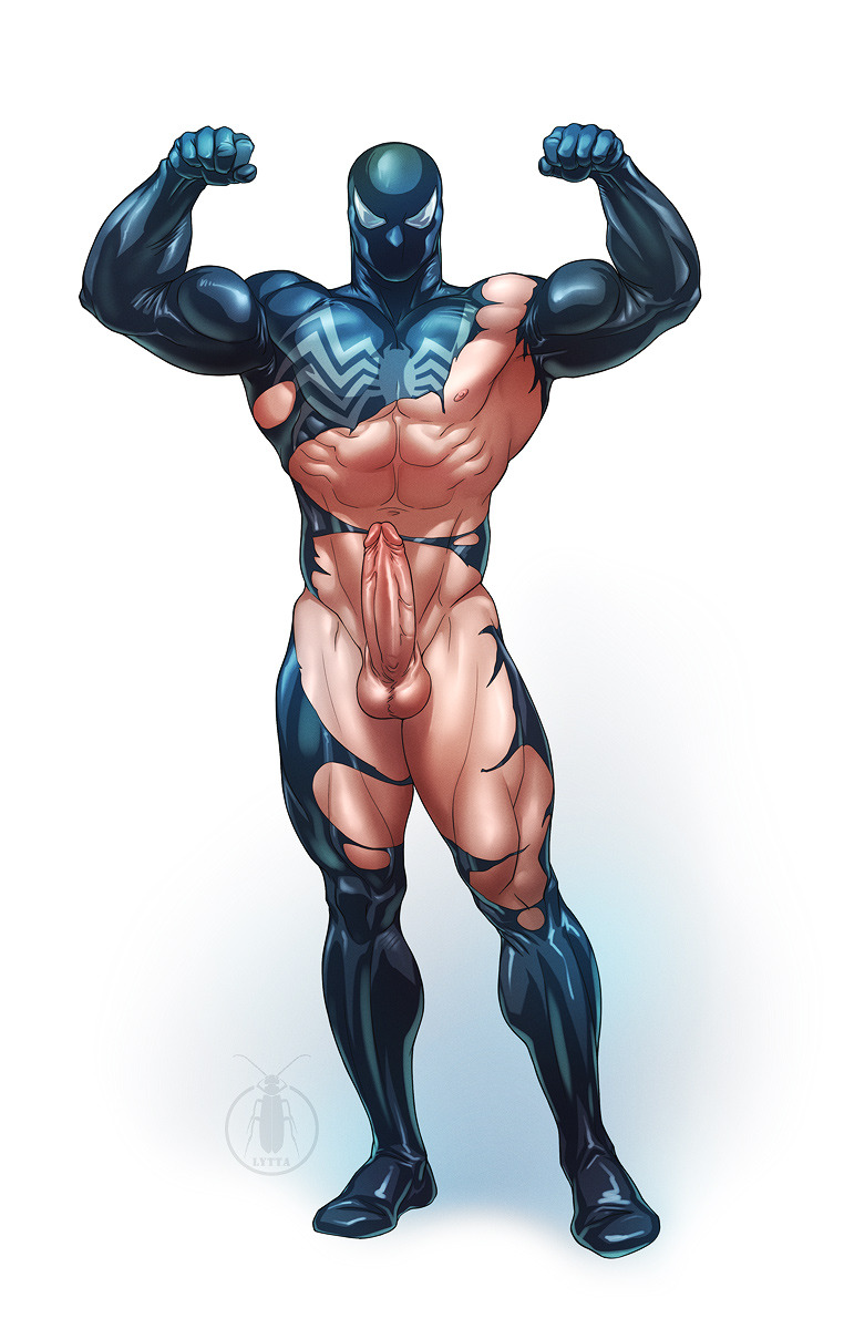 1boy, 1other, ambiguous gender, balls, ballsack, erect penis, erection, foreskin, foreskin folds, human, lytta the bug, male, male nipples, male only, marvel, marvel comics, masculine male, nipples, nude, nude male, penis, pose, retracted foreskin, scrotum, smooth skin, smooth skinned male, solo, solo male, symbiote, testicles, uncircumcised, uncut, veiny penis, venom, venom (marvel)