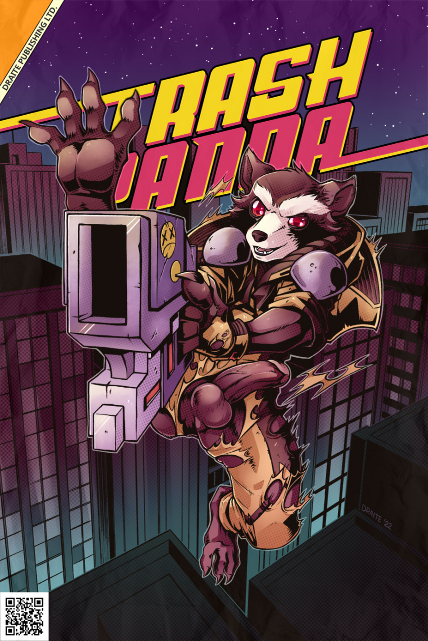 action_pose anthro anthro_only background_text balls city city_background cityscape clothed clothing cover_art draite feet genitals guardians_of_the_galaxy gun hi_res laser_gun male mammal marvel night partially_clothed paws penis pose procyonid raccoon ranged_weapon rocket_raccoon sky solo tearing_clothing torn_clothing weapon