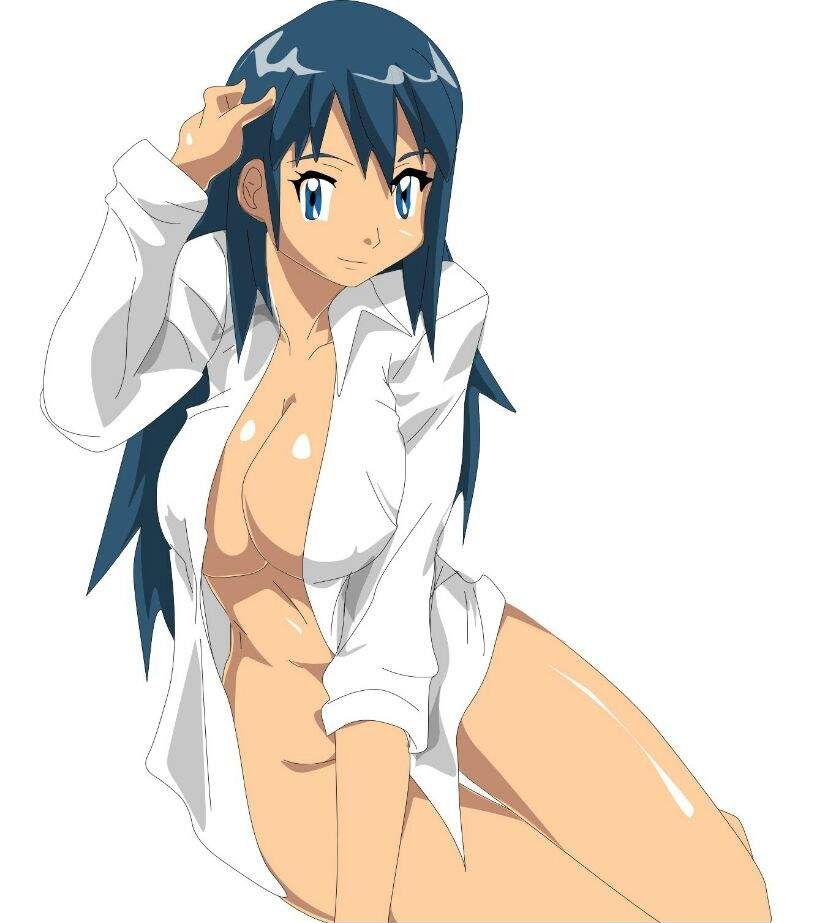 -clothed -clothing 1girls aged_up alluring blank_background blue_eyes blue_hair breasts dawn_(pokemon) fallere825 female female_only huge_breasts human human_only large_breasts naked_from_the_waist_down nintendo pajamas pokemon pokemon_(anime) pokemon_dppt smile solo solo_female white_background