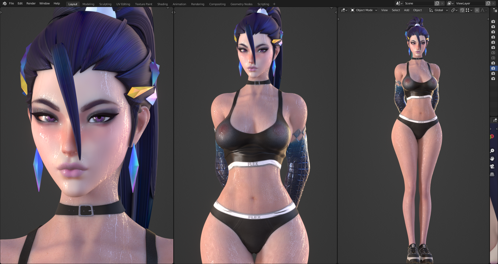 3d, 3d (artwork), blender, blender (software), female, gym uniform, k/da kai'sa, k/da series, kai'sa, kinkycat3d, kinkykatt3d, league of legends, underwear, wip, work in progress, workout clothes