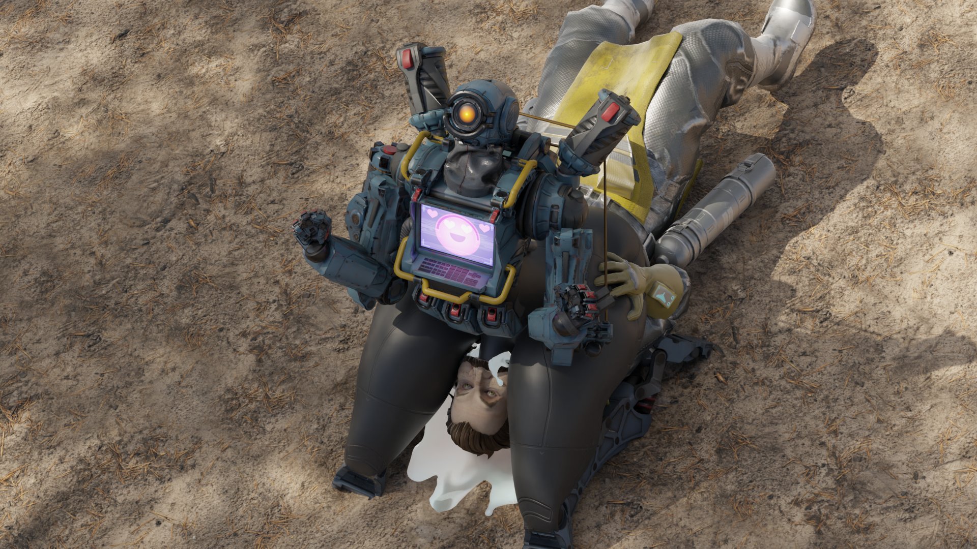 2boys, 3d, apex legends, ass, blender, caustic (apex legends), clothed male nude male, creampie, cum, cum in mouth, cum on face, cum overflow, curvy, deepthroat, domination, drowning in cum, face fucking, facesitting, femboy, femboy on male, femboydom, gay, gay domination, girly, head between thighs, killing, leglock, male, male human/male robot, male only, male/male, oral creampie, pathfinder (apex legends), pyro enthusiast, robot, sitting on person, submissive male, thick thighs, video games, wide hips, yaoi