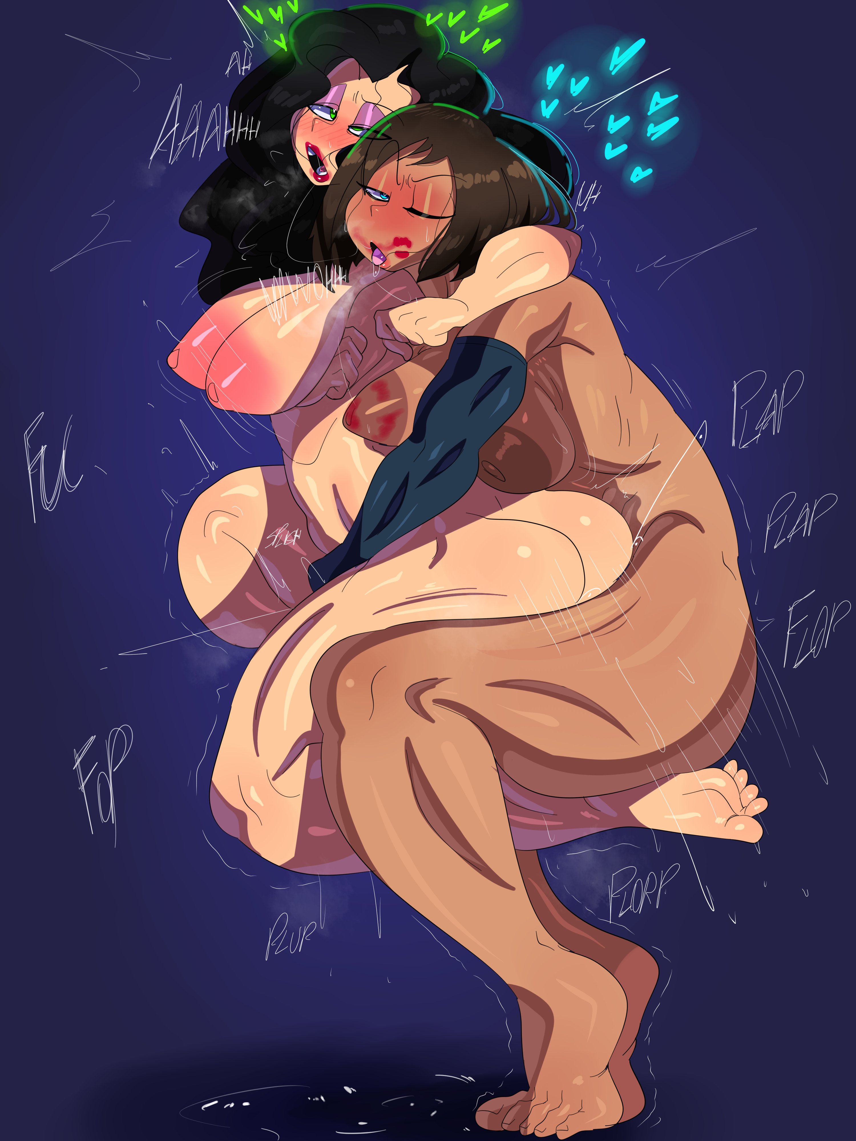 1futa, 1girls, areolae, asami sato, avatar legends, black hair, blush, breasts, canon couple, dark skin, dark-skinned futa, duo, female, futa on female, futanari, human, interracial, intersex, korra, large breasts, light skin, light-skinned female, long hair, nipples, nude, pussy, rolling eyes, sex, smooth skin, squatting, tayuri, the avatar, the legend of korra, vaginal penetration, water tribe