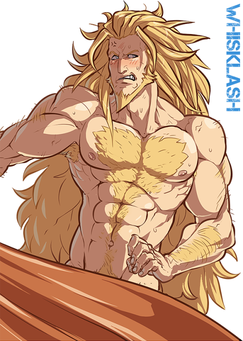 bara beard blonde_hair blush chest_hair facial_hair gay guilty_gear hairy leo_whitefang long_hair male male_only muscles muscular nude solo solo_male sweaty whiskflash