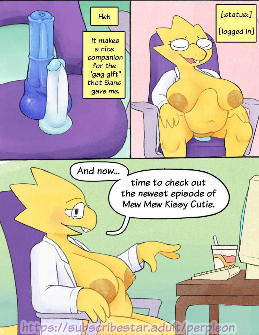 1girls alphys anal anal_sex animal_dildo animal_sex_toy anthro areola big_areola big_dildo breasts buckteeth chair closed_eyes clothed clothing coat comic computer desk dildo dildo_chair dildo_in_ass dildo_in_pussy dildo_insertion dildo_sitting double_penetration equine_dildo eyewear female female_only food furniture genitals glasses half-closed_eyes hi_res inside keyboard lab_coat masturbation mostly_nude narrowed_eyes navel nipples noodles office_chair open_mouth open_smile partially_clothed penetration perpleon plump_labia pussy ramen reptile scales scalie sex_toy sex_toy_in_ass sex_toy_in_pussy sex_toy_insertion simple_background sitting smile solo solo_female speech_bubble stomach_bulge table teeth thought_bubble topwear toying_self undertale undertale_(series) vaginal_penetration video_games yellow_body yellow_scales