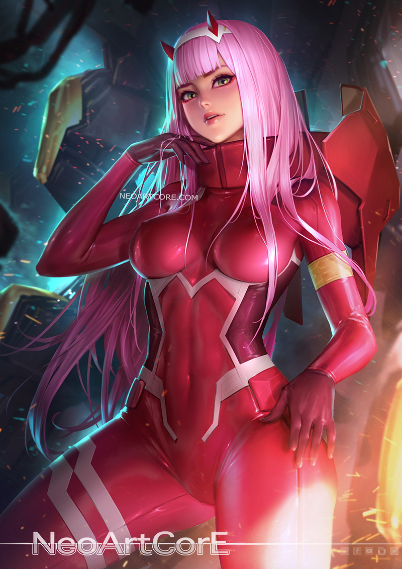 1girls, breasts, darling in the franxx, female, latex, neoartcore, nipples, pink hair, solo, tagme, uncensored, zero two (darling in the franxx)