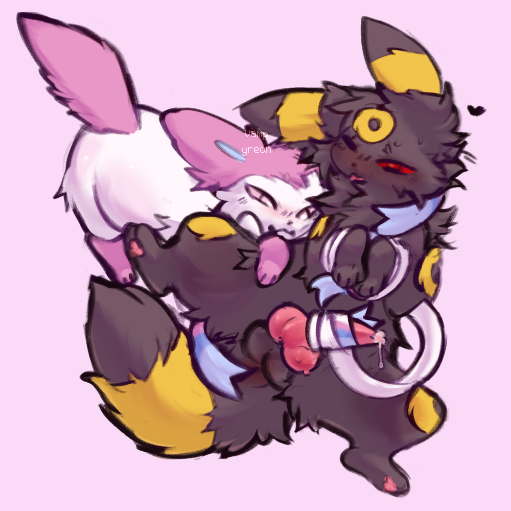 1:1 artist_vampyreon balls bound duo eeveelution feral generation_2_pokemon generation_6_pokemon genitals knot male male/male nintendo pokemon pokemon_(species) sylveon umbreon