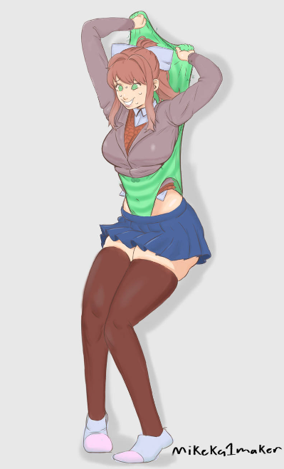 1girls doki_doki_literature_club female female_only green_panties hypnosis mikeka1maker mind_control monika_(doki_doki_literature_club) self_wedgie solo wedgie wedgie_fetish wedgied_female