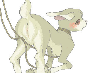 anus ass ass_up blush butt ear_down ears_down female feral genitals haison hooves leash looking_back original pivoted_ears plump_labia pussy raised_tail sheep solo tail