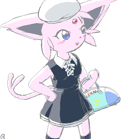 anthro blue_eyes eeveelution espeon female g-sun handbag hat nintendo pink pokemon pokemon_(species) pokemorph solo standing