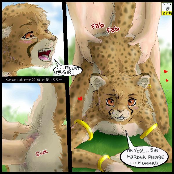 2005 2boys anal anal_sex ass brown brown_eyes cheetah comic feline from_behind gay grass human interspecies male male_only penetration penis sex tail zen