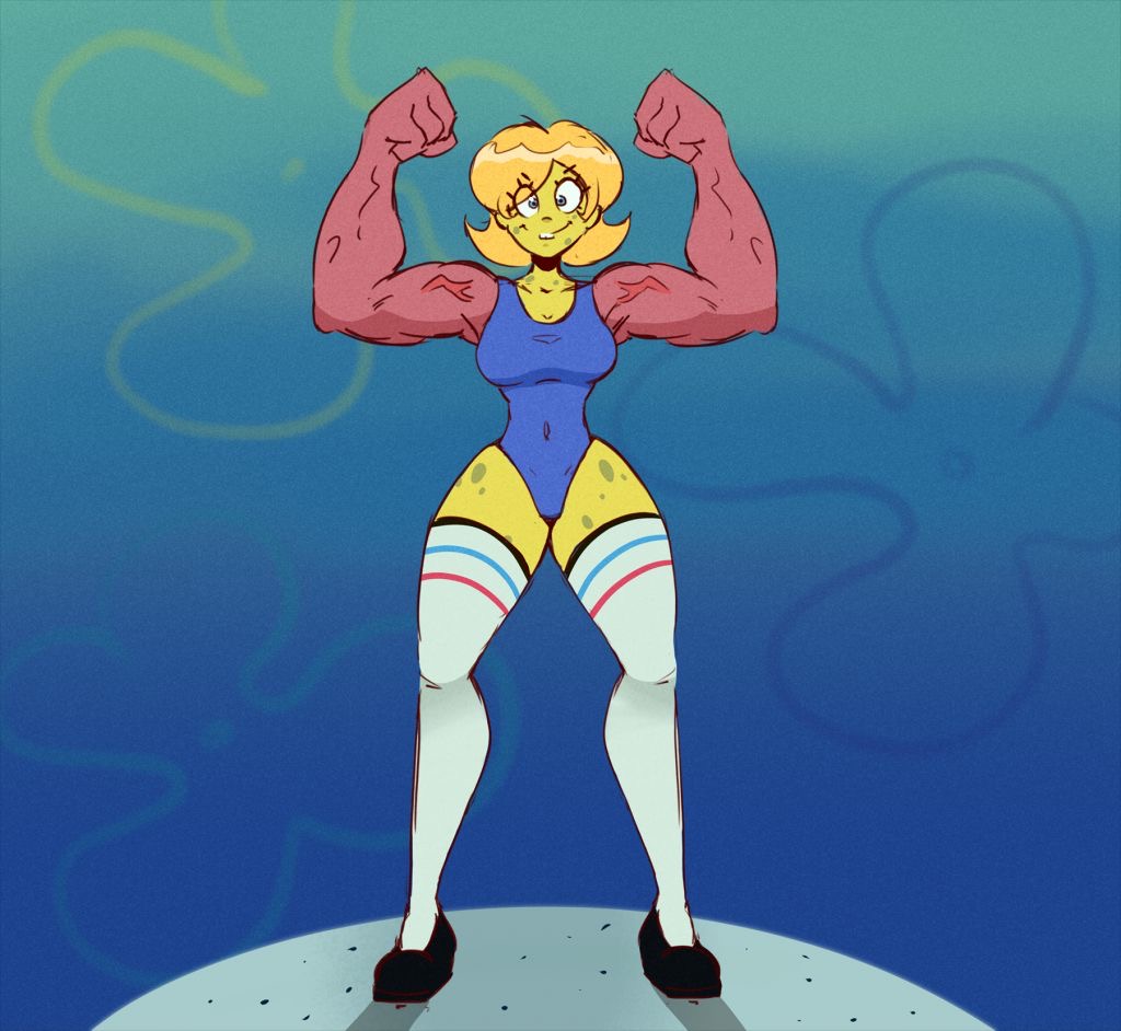 anchor_arms genderswap_(mtf) muscular_arms nickelodeon rule_63 slemka spongebob_reference spongebob_squarepants spongebob_squarepants_(character) swimsuit thighhighs