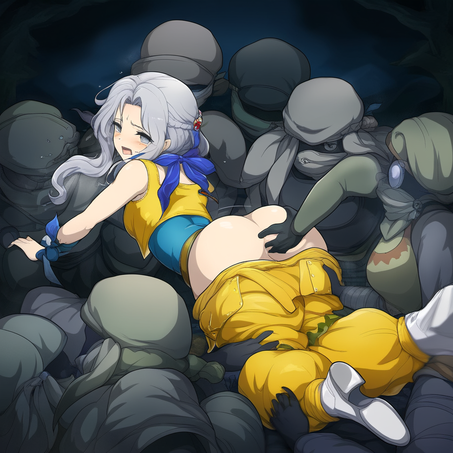 celes_chere_(cosplay) final_fantasy final_fantasy_vi gray_eyes gray_hair groping locke_cole novelai pants_pulled_down rule_63