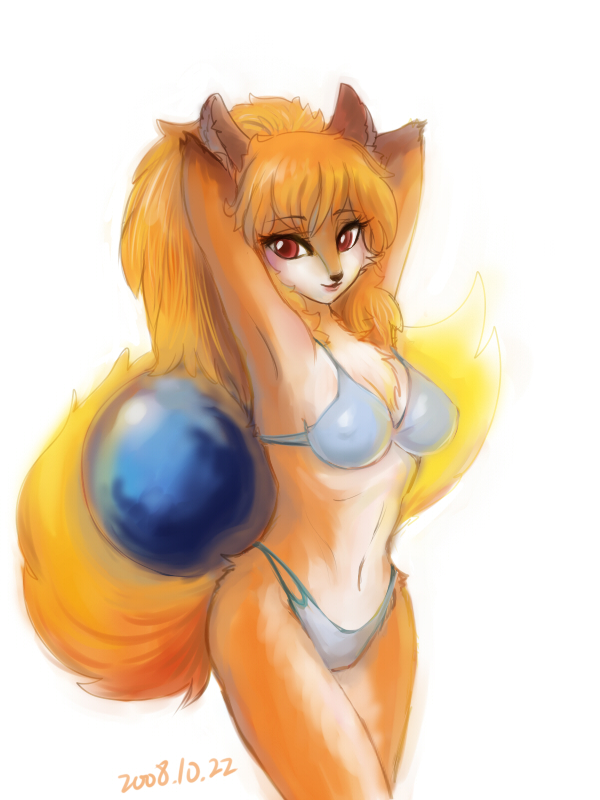 2008 anthro bikini browser canine chest_tuft female firefox firefox-tan fox fur furry hair long_hair nude orange_hair os-tan pose raised_arm red_eyes site-tan skimpy solo standing tail unknown_artist