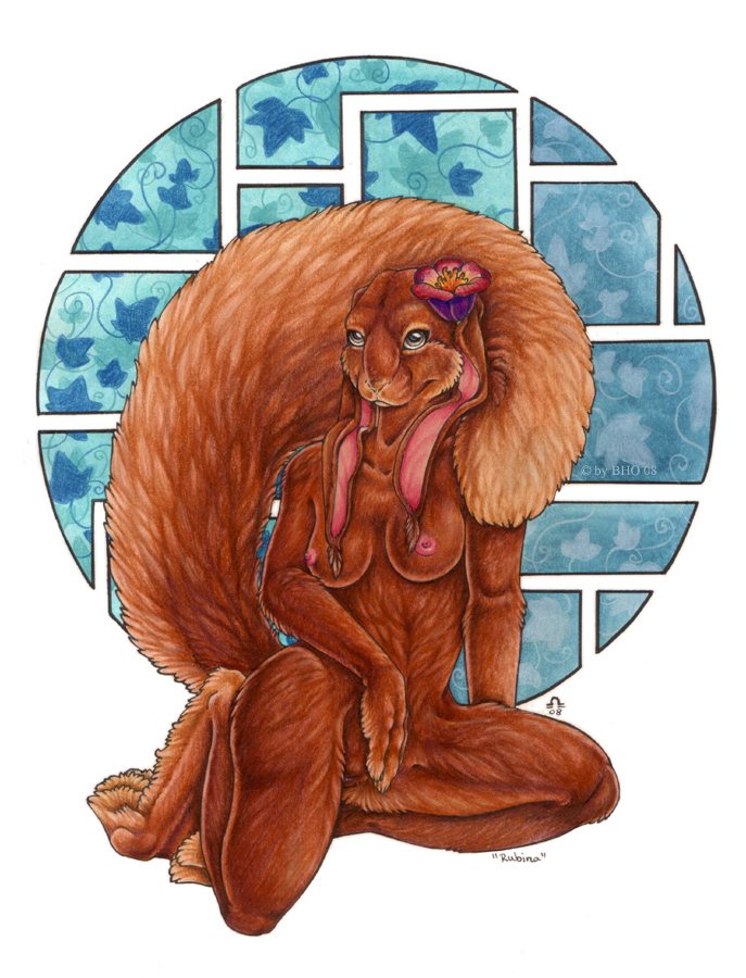 2008 anthro bloodhound_omega breasts female flower fur furry lagomorph nude rabbit rodent solo squirrel