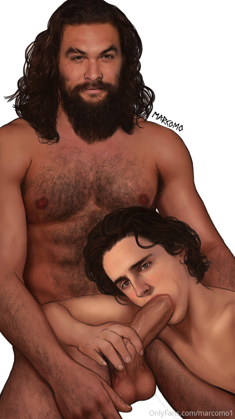 actor blowjob blowjob_face celebrity gay gay_sex jason_momoa long_hair looking_at_viewer male male_only marcomo muscles muscular muscular_male oral oral_sex real_person timothee_chalamet