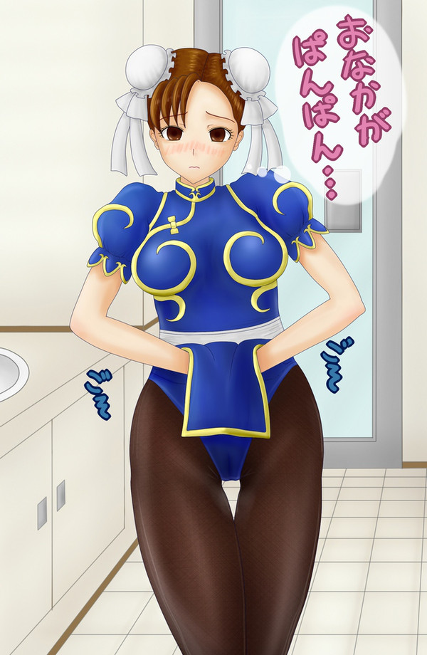 1girls blush chun-li female female_only fully_clothed japanese_text needs_bathroom neko_(pixiv) pantyhose solo street_fighter tagme