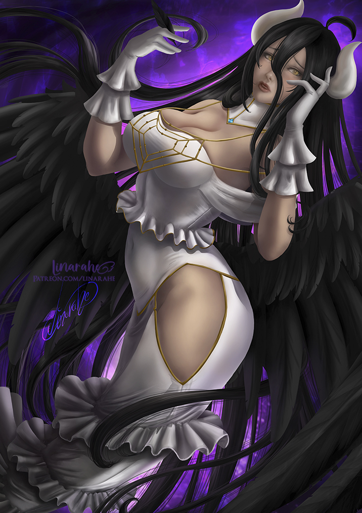 1girls albedo_(overlord) big_breasts breasts female linarahe overlord_(maruyama) solo succubus succubus_horns succubus_wings