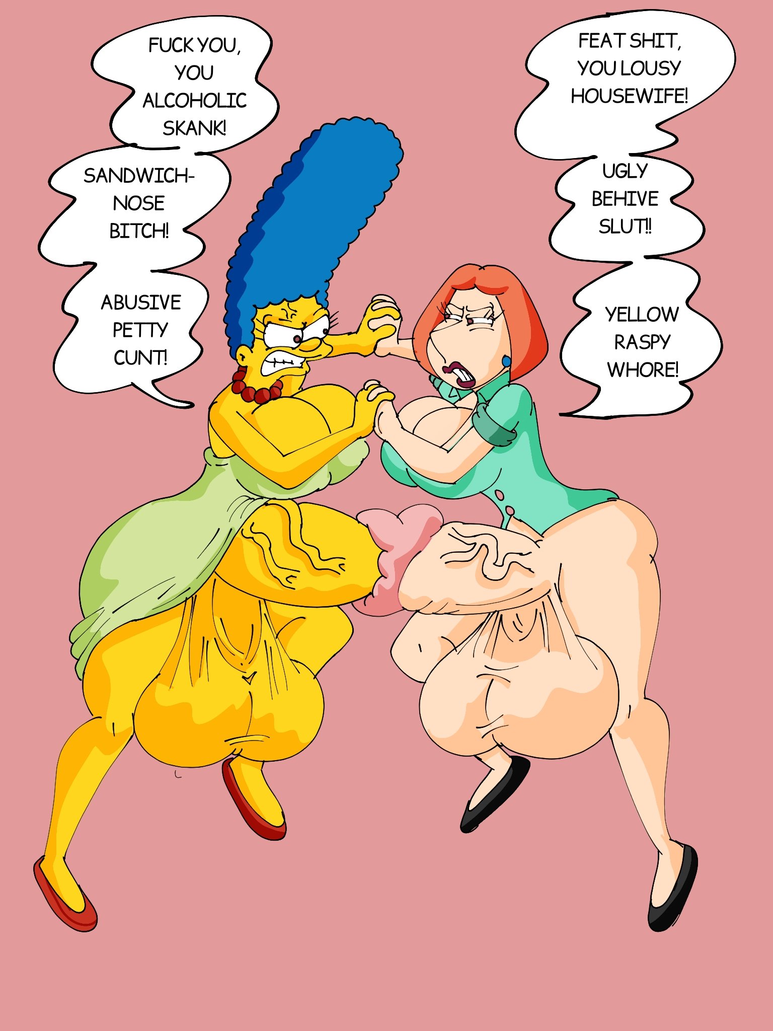 2futas, angry, angry sex, ass, balls, big ass, big balls, big breasts, big butt, big penis, big testicles, bottomless, breasts, clasped hands, cock, crossover, dialogue, dick, docking, dress, eye contact, family guy, female, futa on futa, futa only, futa urethral insertion, futanari, hate sex, heels, holding hands, huge balls, huge breasts, huge cock, huge testicles, intersex, large balls, large insertion, large penis, large testicles, lois griffin, looking at another, marge simpson, maxtlat, milf, penile urethral insertion, penis, testicles, text, text bubble, the simpsons, urethra, urethral insertion, urethral penetration, vein, veiny penis