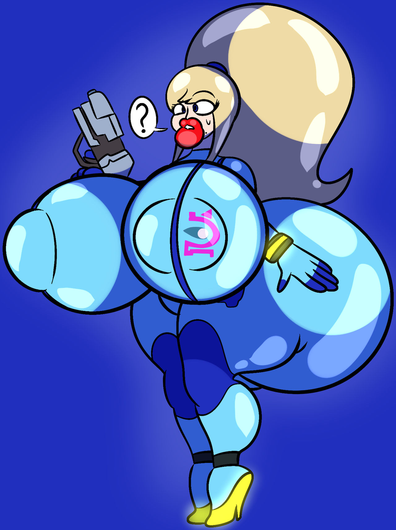 2020 areola_bulge ass big_ass big_breasts big_lips big_nipples big_thighs bimbo bodysuit breasts bubble_butt high_heels huge_ass huge_breasts hyper_ass hyper_bimbo lips metroid mrpr1993 nipple_bulge nipples_visible_through_clothing question_mark round_ass samus_aran shiny_clothes speech_bubble sweat tagme thick_thighs thighs zero_suit_samus