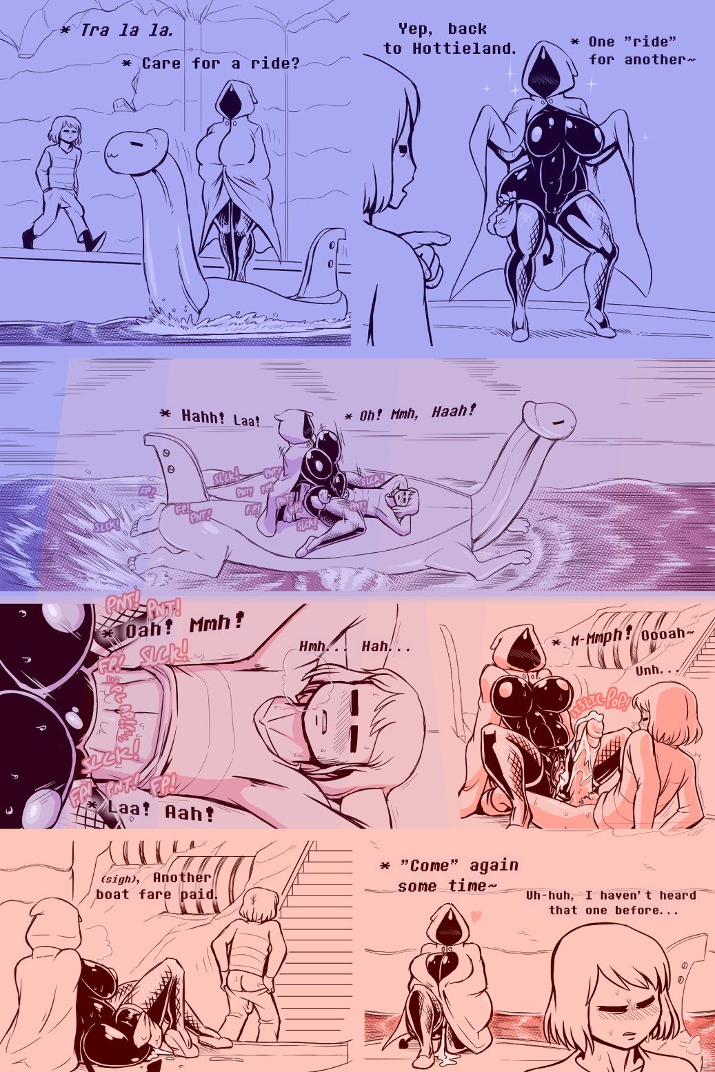 1boy 1girls 2d boat comic cowgirl_position cum cum_in_pussy cum_inside devil_tail dialogue english_dialogue english_text female frisky_(under(her)tail) hidden_face hood huge_breasts male monster_girl page_3 penis river river_person sex talking text thewill thick_thighs under(her)tail undertale undertale_(series) vehicle_sex