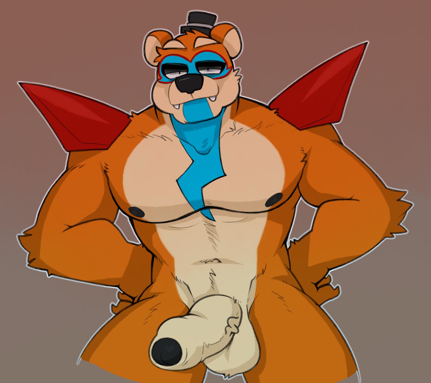 1boy 1male 2022 anthro balls big big_balls big_penis big_testicles bodypaint completely_nude completely_nude_male digital_drawing_(artwork) digital_media_(artwork) erection facepaint fangs five_nights_at_freddy's five_nights_at_freddy's:_security_breach focus foreskin furry glamrock_freddy_(fnaf) glans half-closed_eyes half-erect headgear headwear hotoshuken humanoid_genitalia humanoid_penis looking_at_viewer male_only mammal navel nipples nude nude_male orange_body orange_fur partially_retracted_foreskin pecs penis pose scottgames shoulder_pads smile solo_anthro solo_focus solo_male steel_wool_studios testicles top_hat two_tone_body two_tone_fur veiny_penis