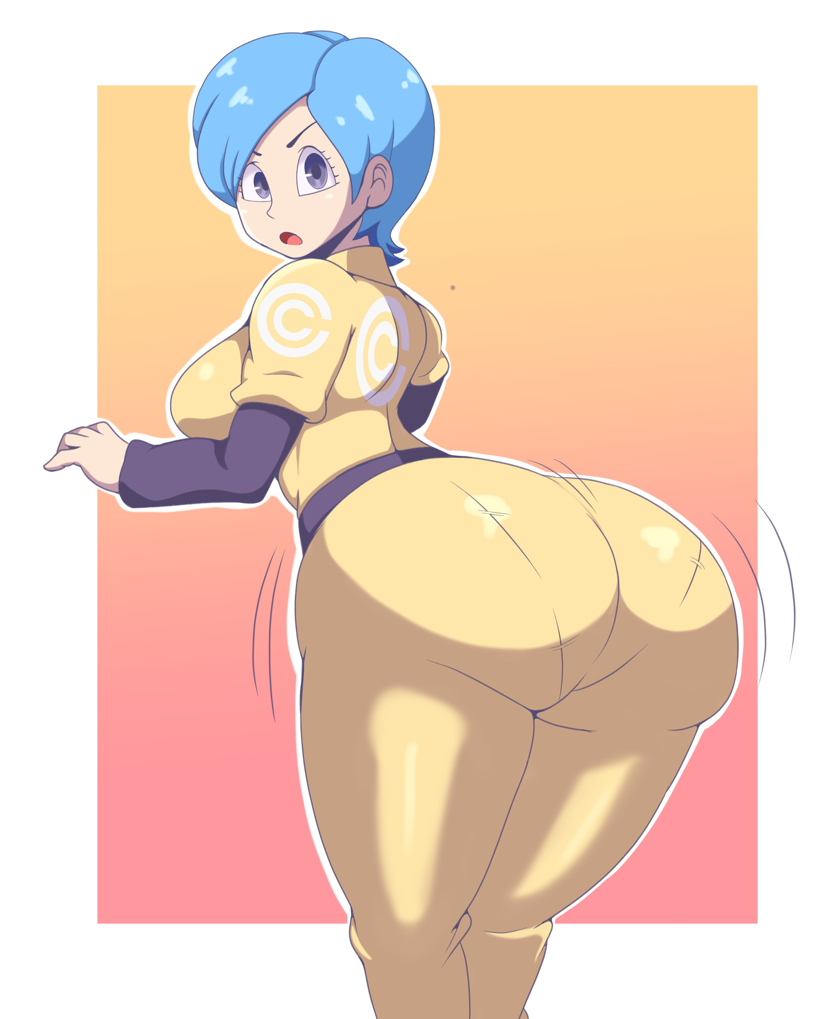 1girls, about to burst, ass, ass too big, barely contained ass, barely fits, big ass, big butt, blue hair, bodysuit, breasts, bulma briefs, dragon ball, dragon ball super, dragon ball z, female, female only, huge ass, huge butt, iggy-bomb, imminent wardrobe malfunction, jiggling ass, jumpsuit, large ass, large butt, looking back, pantylines, shaking ass, shaking butt, short hair, sideboob, thick ass, thick thighs, tight fit, too tight, undersized clothes, undersized clothing, very short hair