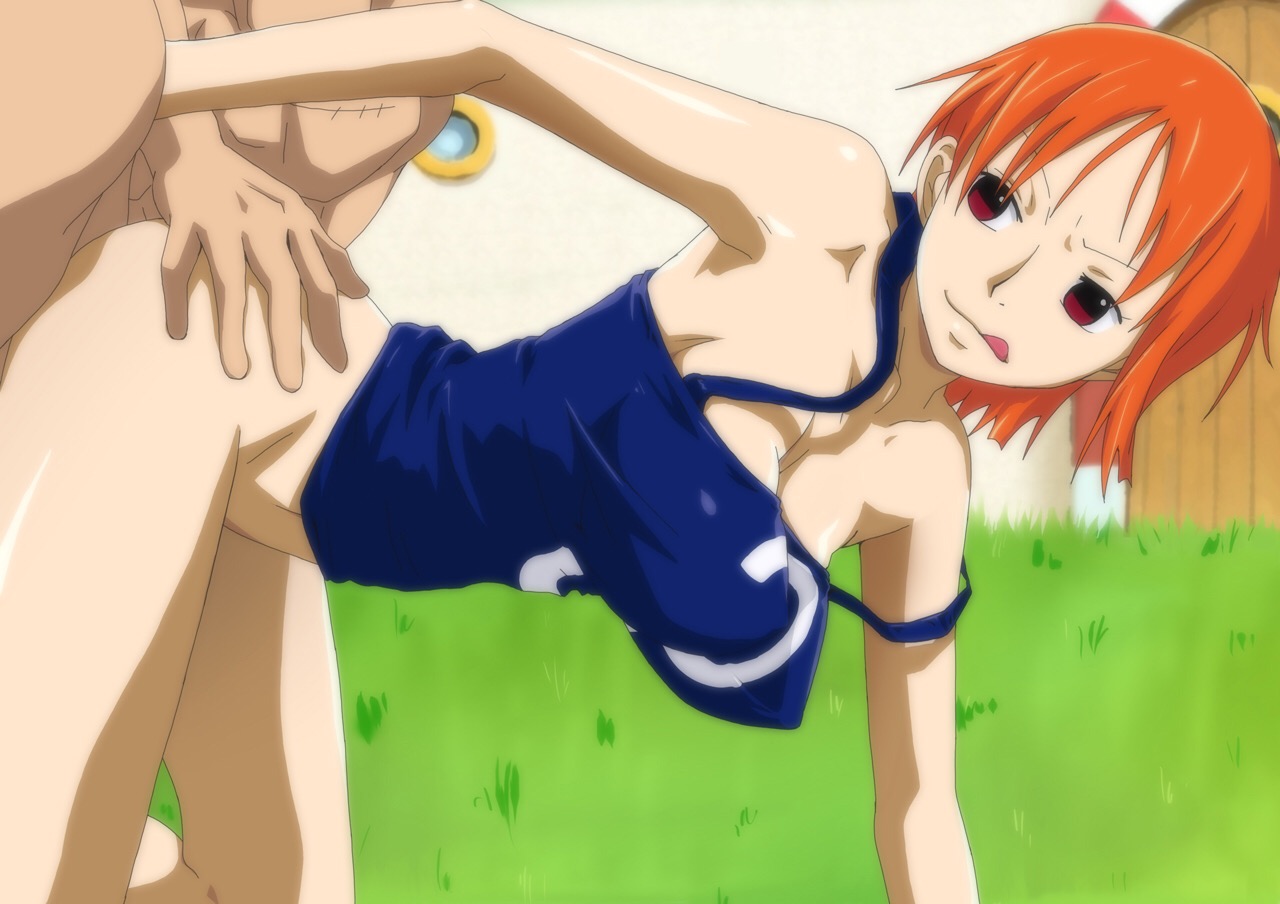1boy, 1girls, big breasts, breasts, clothed sex, clothing, female, kyabakurabakufu, male, nami (one piece), one piece, orange hair, orange-haired female, pre-timeskip, roronoa zoro, short hair, tongue