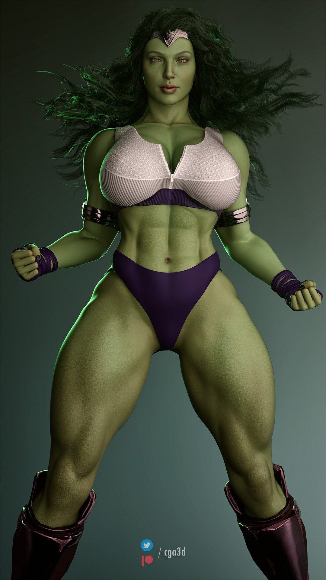 1girls, 3d, abs, big breasts, breasts, cga3d, cosplay, crossover, crossover cosplay, curvy, dc, dc comics, dc extended universe, diana prince, erotichris, female, female only, fusion, fusion character, gal gadot, green eyes, green hair, green skin, huge breasts, marvel, marvel cinematic universe, marvel comics, muscular, muscular female, pinup, she-hulk (cosplay), solo, solo female, tiara, voluptuous, wonder woman, wonder woman (series)