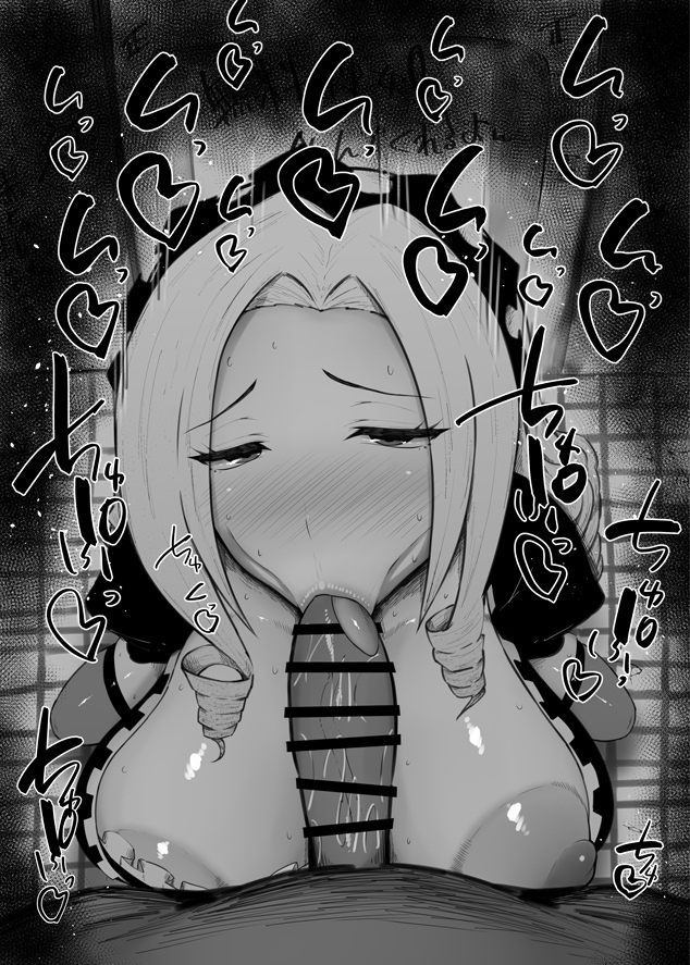 :>=, 1boy, 1girls, big breasts, blowjob, breasts, fellatio, female, half-closed eyes, kurotama, maid, male, oral, overlord (maruyama), solution epsilon, straight, tagme