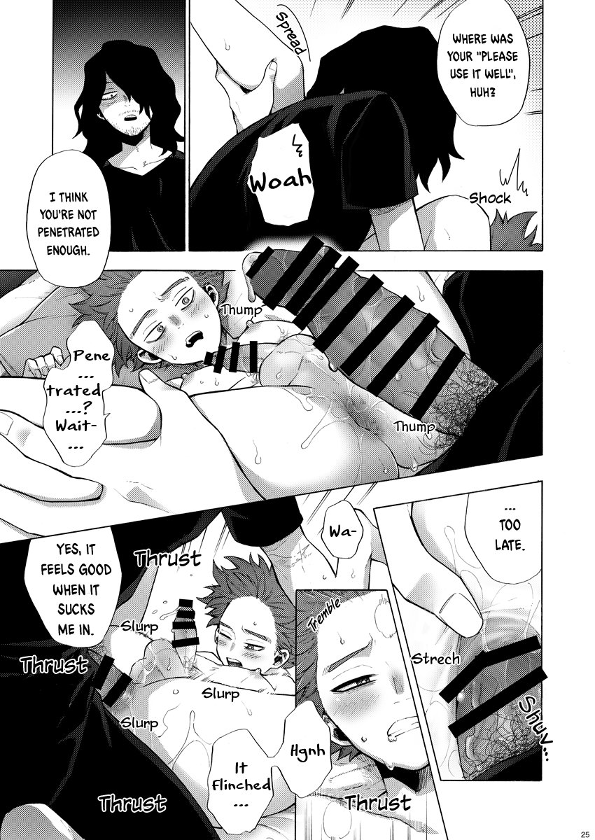 2boys, censored, english text, erection, hitoshi shinso, male, male only, my hero academia, penis, pubic hair, shouta aizawa, teacher and student, veiny penis, yaoi