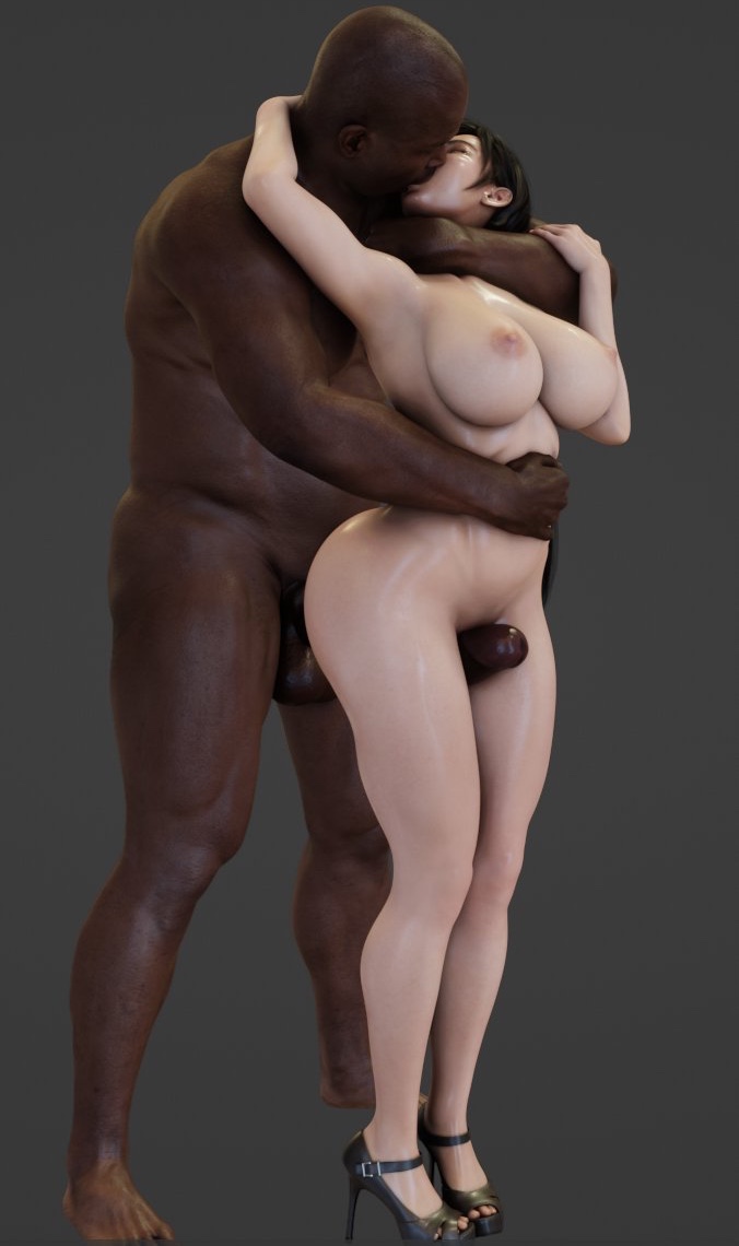 1boy, 1girls, 3d, big penis, breasts, dark skin, dark-skinned male, female, final fantasy, final fantasy vii, interracial, kissing, large breasts, male, nikenike, penis, tifa lockhart