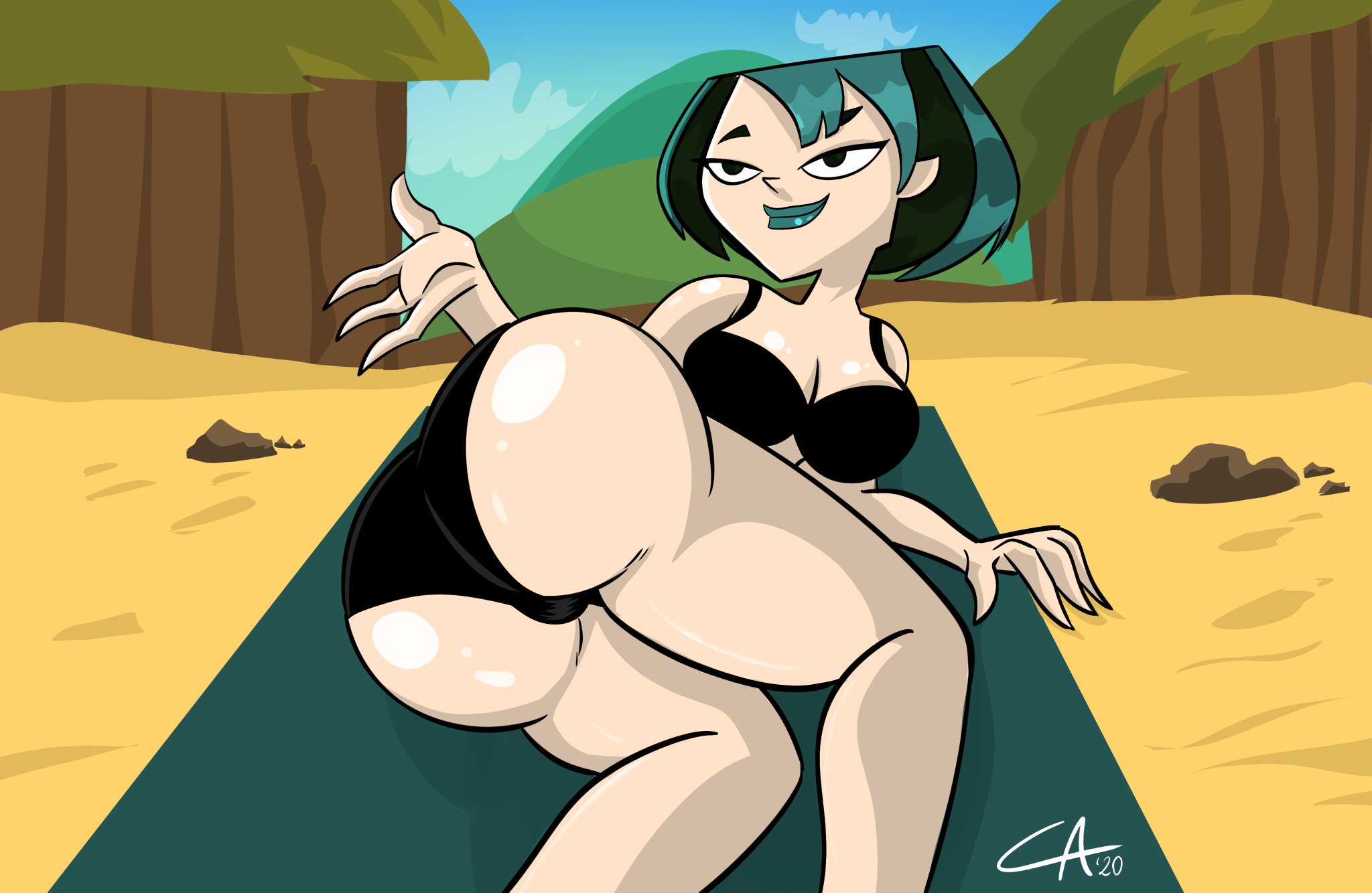 ameizing lewds, ass, beach, bikini, cartoon network, female, gwen (tdi), huge ass, presenting hindquarters, tagme, thick thighs, total drama island