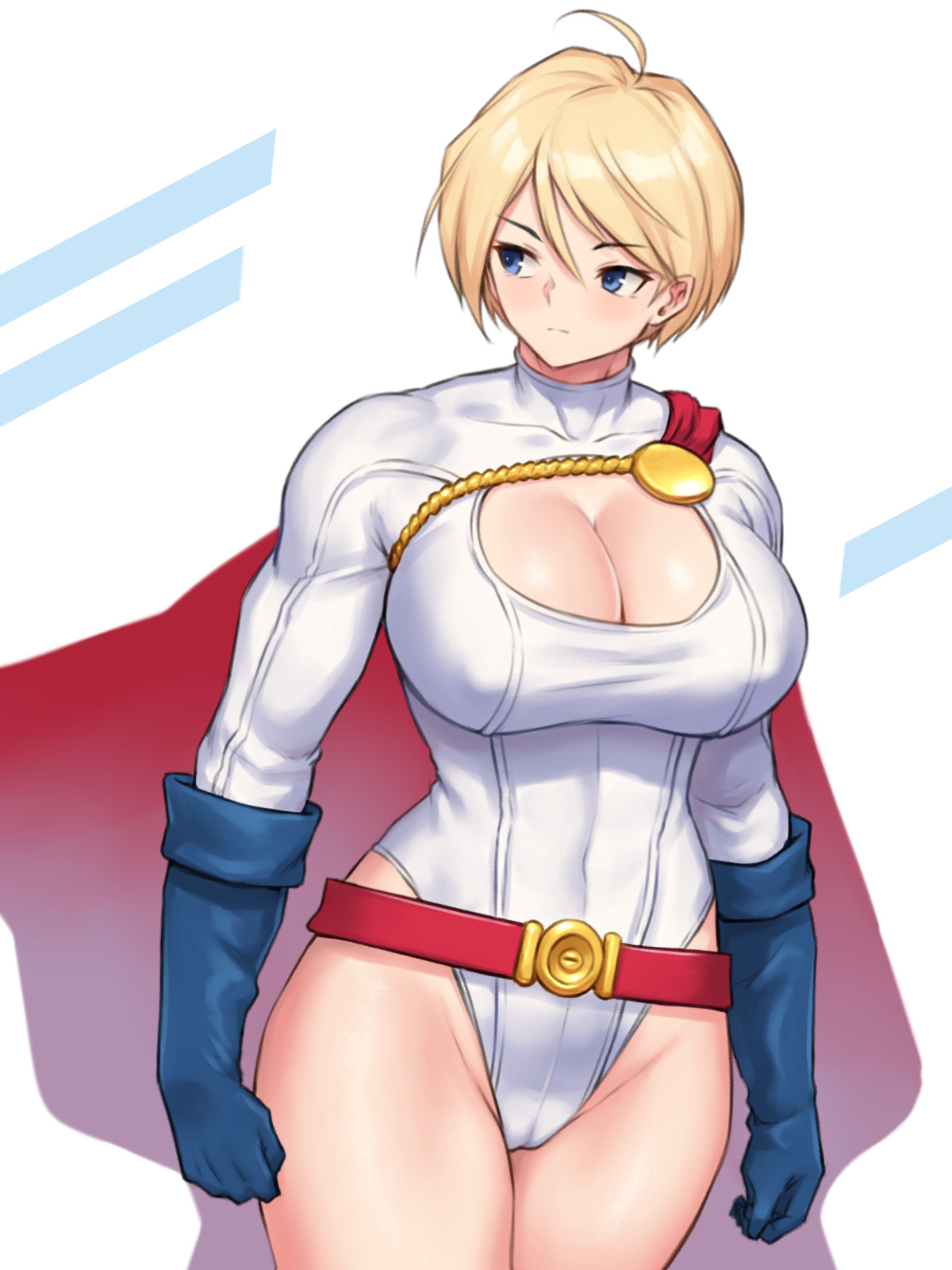 1girls, big breasts, blonde hair, blue eyes, bob cut, breasts, cameltoe, cleavage, cleavage cutout, dc, dc comics, erect nipples, female, female only, karen starr, kryptonian, large breasts, light skin, light-skinned female, nestkeeper, nipples, pokies, power girl, pussy, short hair, solo, superman (series), thick thighs, wide hips