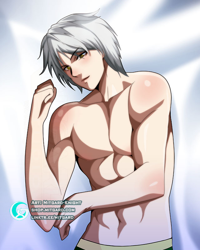 art bishonen dakimakura fanart grey_hair male muscular muscular_male ozpin rwby sfw toned toned_male twink