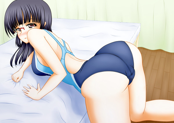 ass bed bent_over_bed glasses leotard one-piece_swimsuit poop_bulge pooping_pants pullpull15 pussy scat shitting shitting_self skirt soiling soiling_clothing swimsuit swimwear tagme