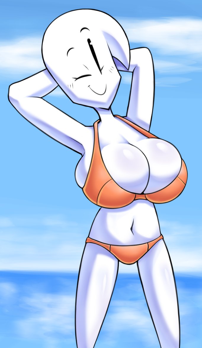 1girls 2022 anthro bikini breasts female huge_breasts large_breasts lita_(superwiibros08) looking_at_viewer mob_face one_eye_closed pamvllo posing skinny superwiibros08 white_body wink winking_at_viewer