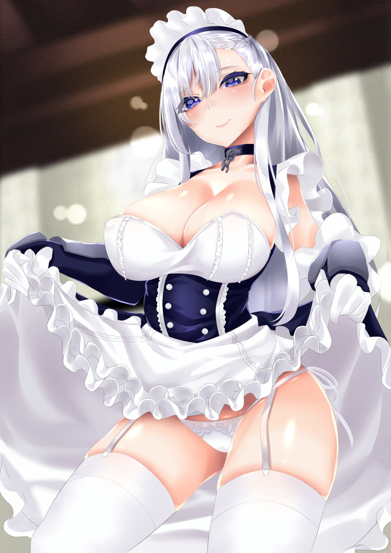 1girls azur_lane belfast_(azur_lane) breasts female hair_ornament heels hi_res hips huge_breasts keishi_surota large_ass light-skinned_female light_skin red_eyes revealing_clothes short_hair solo