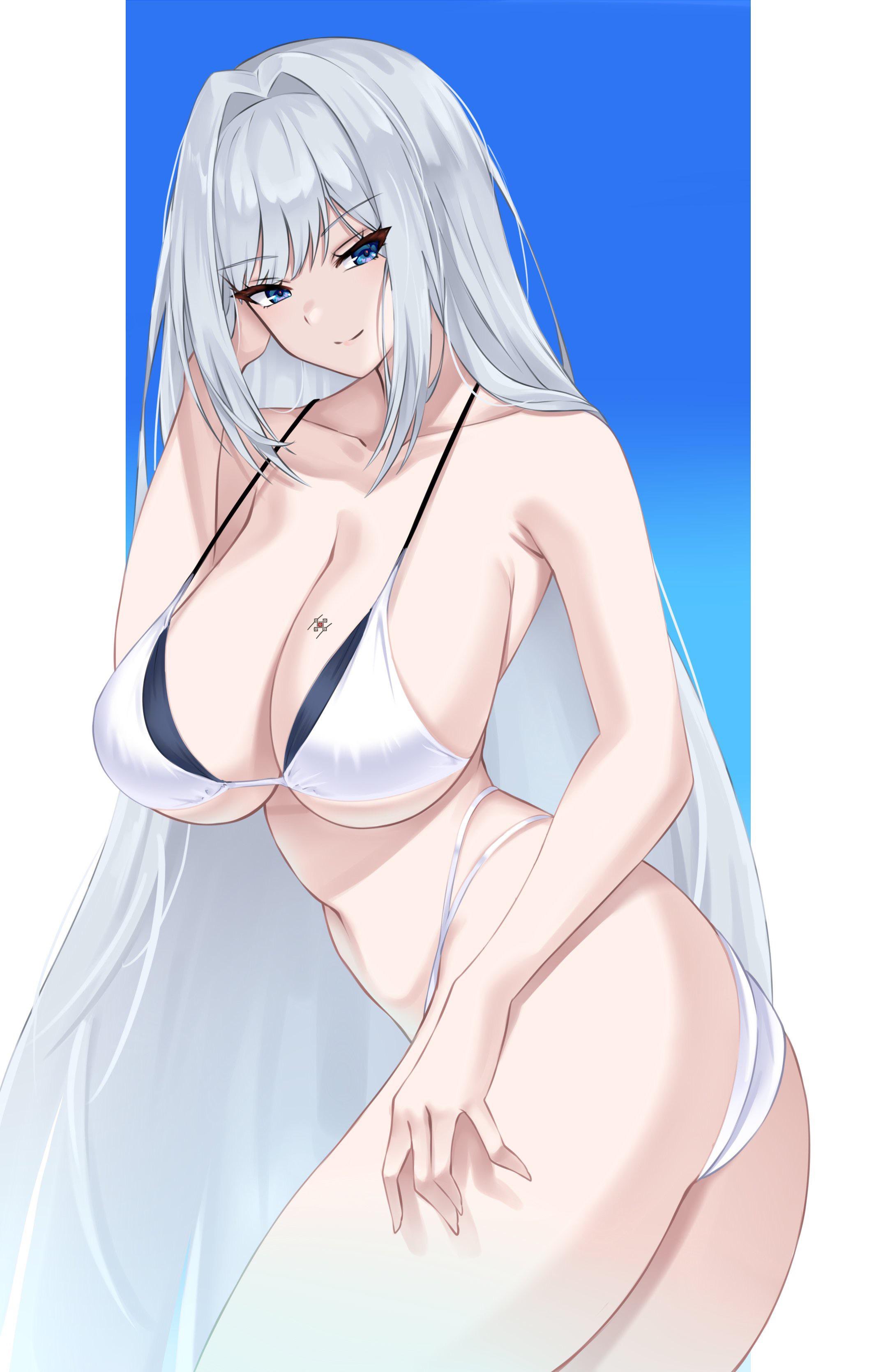 ass, big breasts, blue eyes, breasts, crimecrime, ethel (xenoblade), female, female only, long hair, seductive, seductive smile, silver hair, xenoblade (series), xenoblade chronicles 3