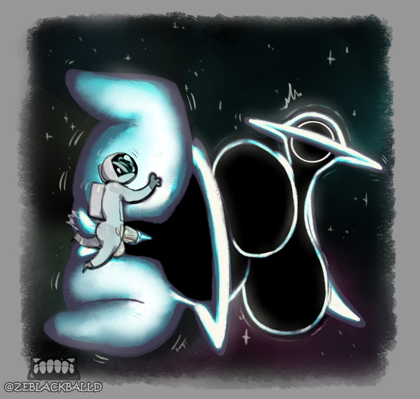 1boy, 1girls, astronaut, big breasts, black hole, breasts, elemental creature, female, huge breasts, male, outer space, penis, size difference, space, t-square position, tagme, unnamed character, unnamed monster, ze blackball.d, zeblackballd (artist)