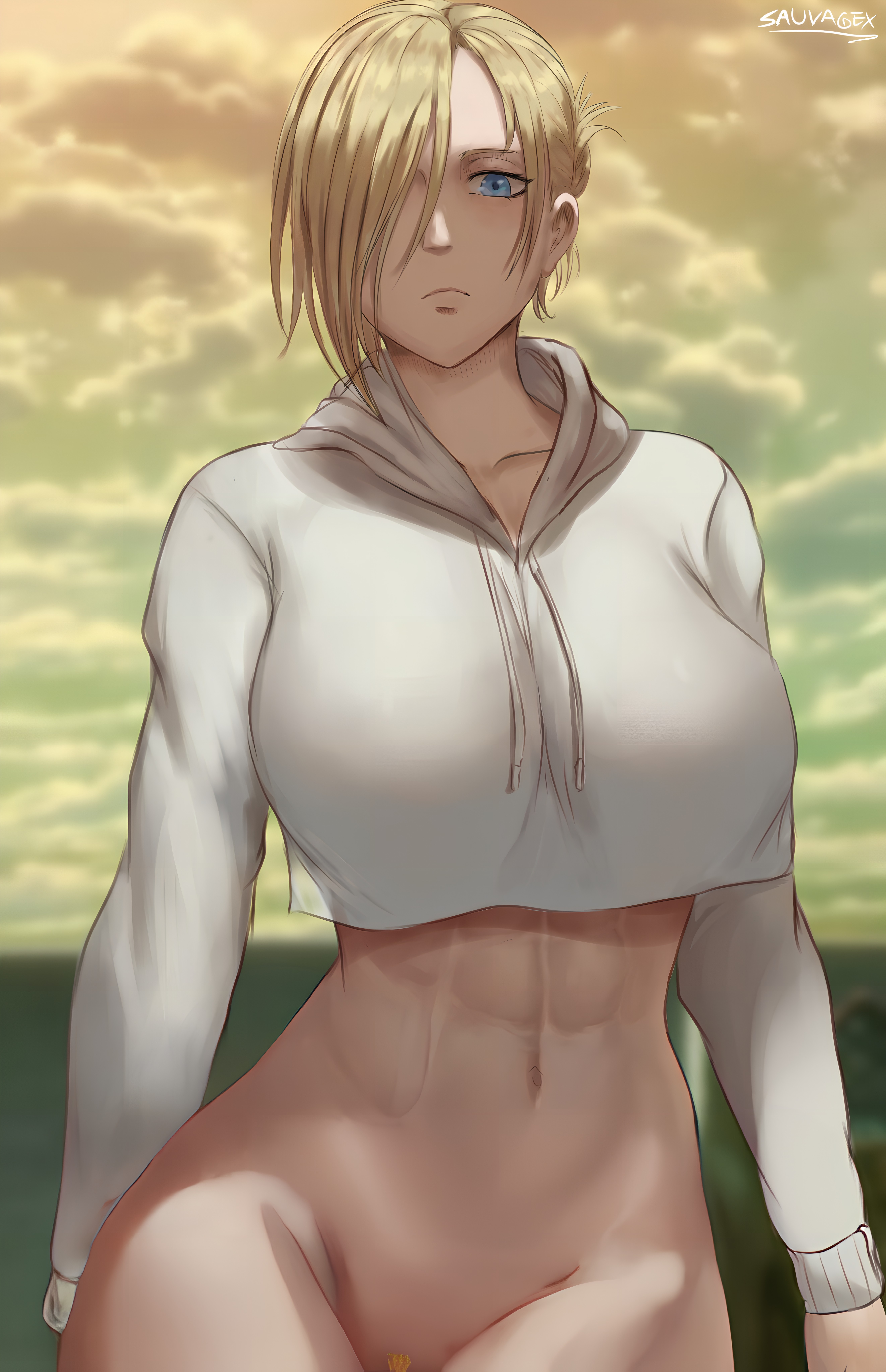 annie leonhardt, ass, attack on titan, big ass, big breasts, big butt, bottomless, bottomless female, breasts, edit, edited, female, female only, pubic hair, savagexthicc, shingeki no kyojin, solo, solo female, third-party edit