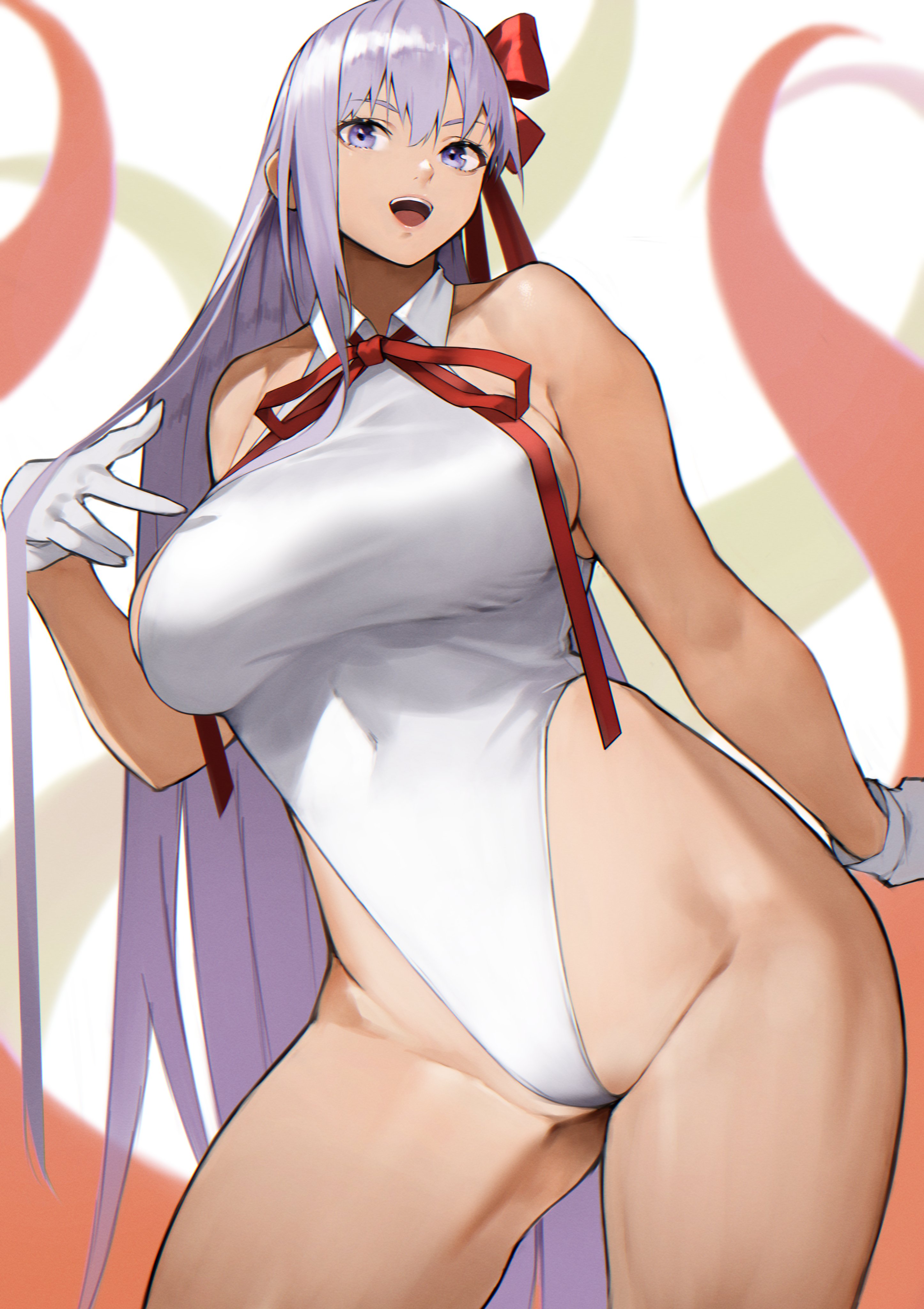 1girls, bb (fate), big breasts, breasts, fate (series), fate/grand order, female, ponytail, purple eyes, purple hair, short shorts, shorts, solo, yoshi55level